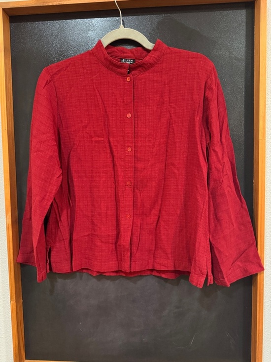 Eileen Fisher Tops - Eileen Fisher Crimson Red Button-Down Mandarin Collar Blouse viscose/linen